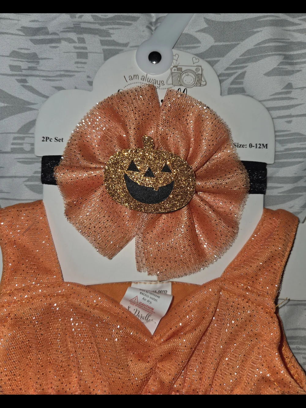 Girls Orange LED Pumpkin Costume Dress with Matching Headband 0-12 Months